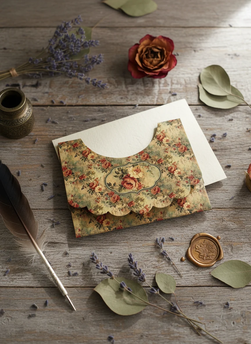 מארז מעטפות ואיגרות בעיצוב ורדים בסגנון וינטג׳ — גרפיטי עיצובים